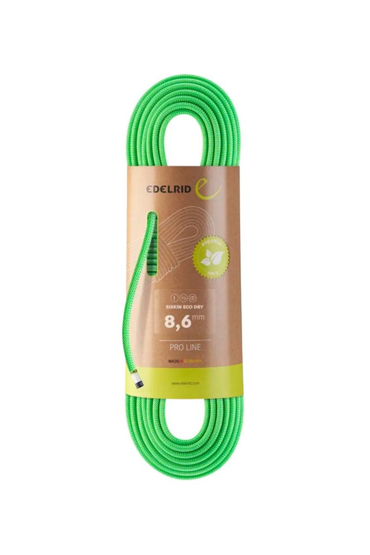 EDELRID Siskin Eco Dry Rope 8.6 mm 70 m Neon Green, Lightweight and Sustainable