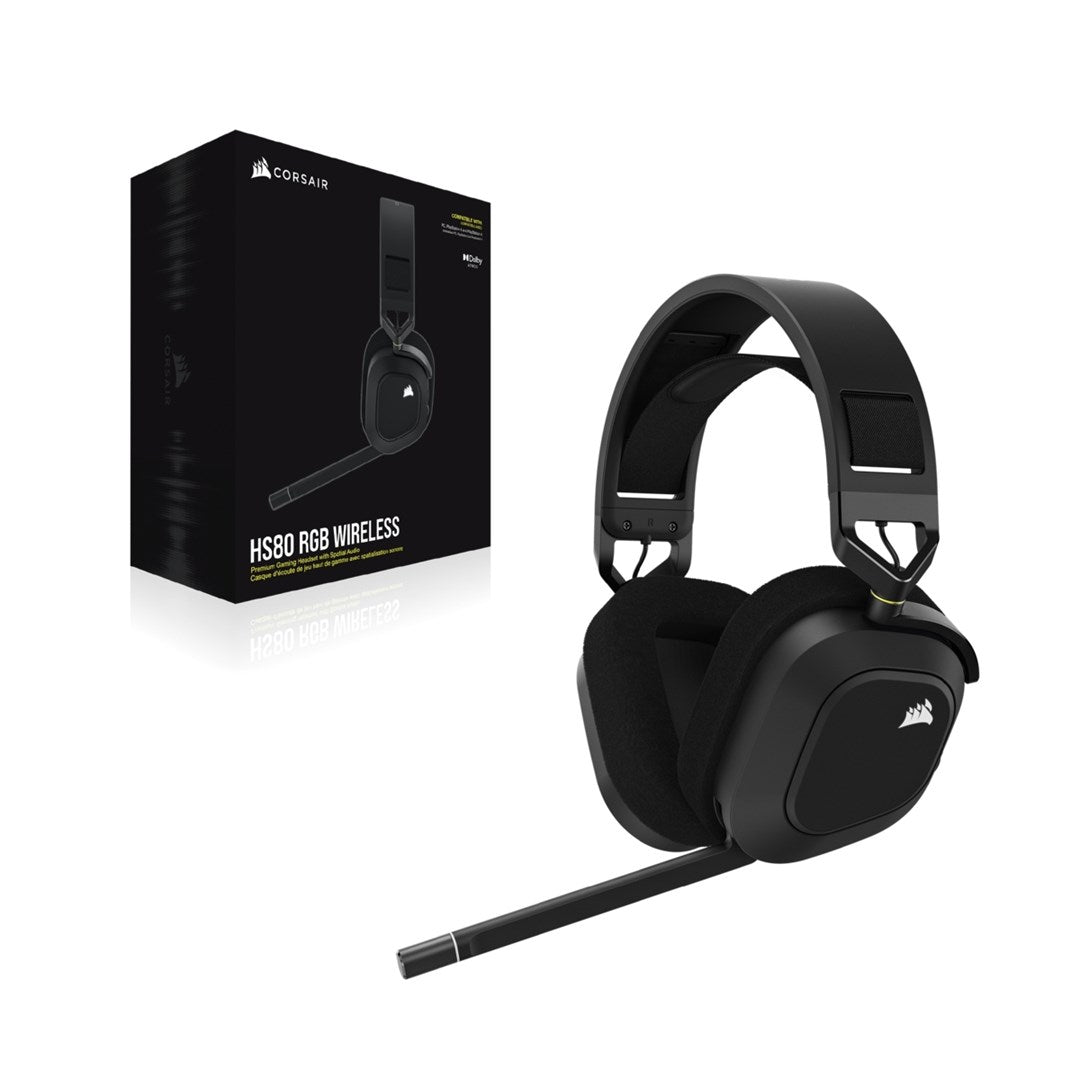 CORSAIR Gaming HS80 RGB Wireless Headset - Over-ear - 2.4 GHz - USB