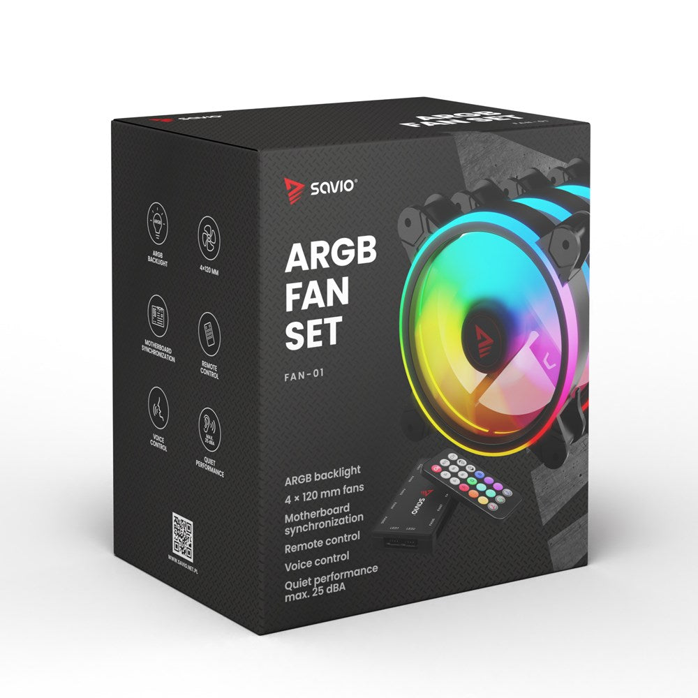 SAVIO FAN-01 4-pack 120 mm ARGB Fans with Controller and Remote
