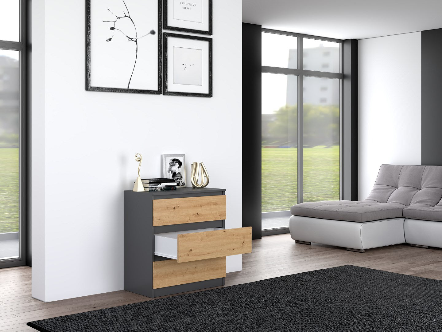 Topeshop Chest of Drawers M3 Anthracite Artisan Oak