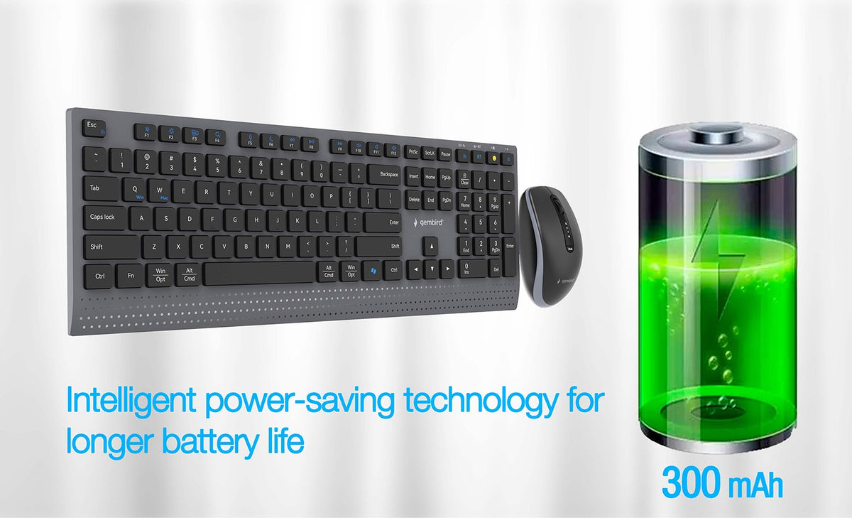 GEMBIRD KBS-WPS-02 Dual-mode Slim Wireless Desktop Set 2.4 G and Bluetooth Compatible with Windows, Mac, ChromeOS