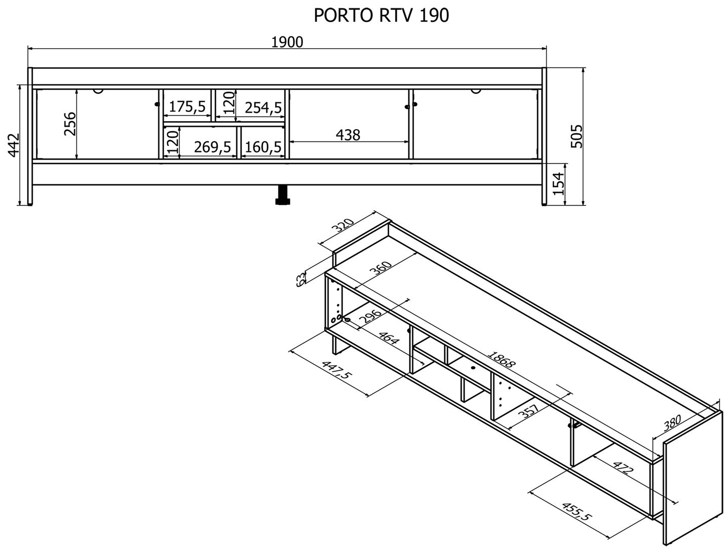 RTV PORTO 3D Cabinet Bed 190x38x50 Oak/Black