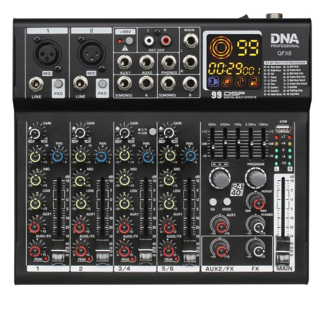 DNA QFX6 6-channel analog sound mixer with Bluetooth