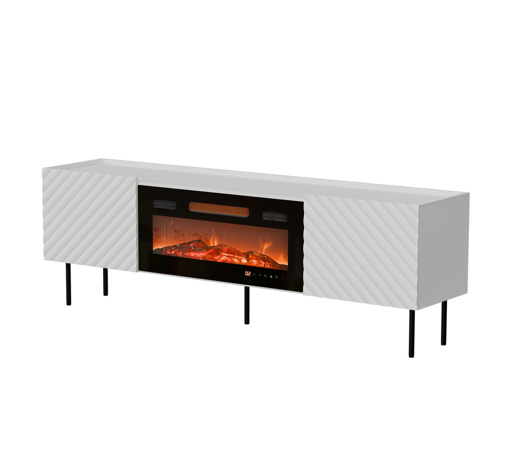 Cama MEBLE TV Cabinet LUCCA 1800 mm with Electric Fireplace, White/Black, Self-Assembly