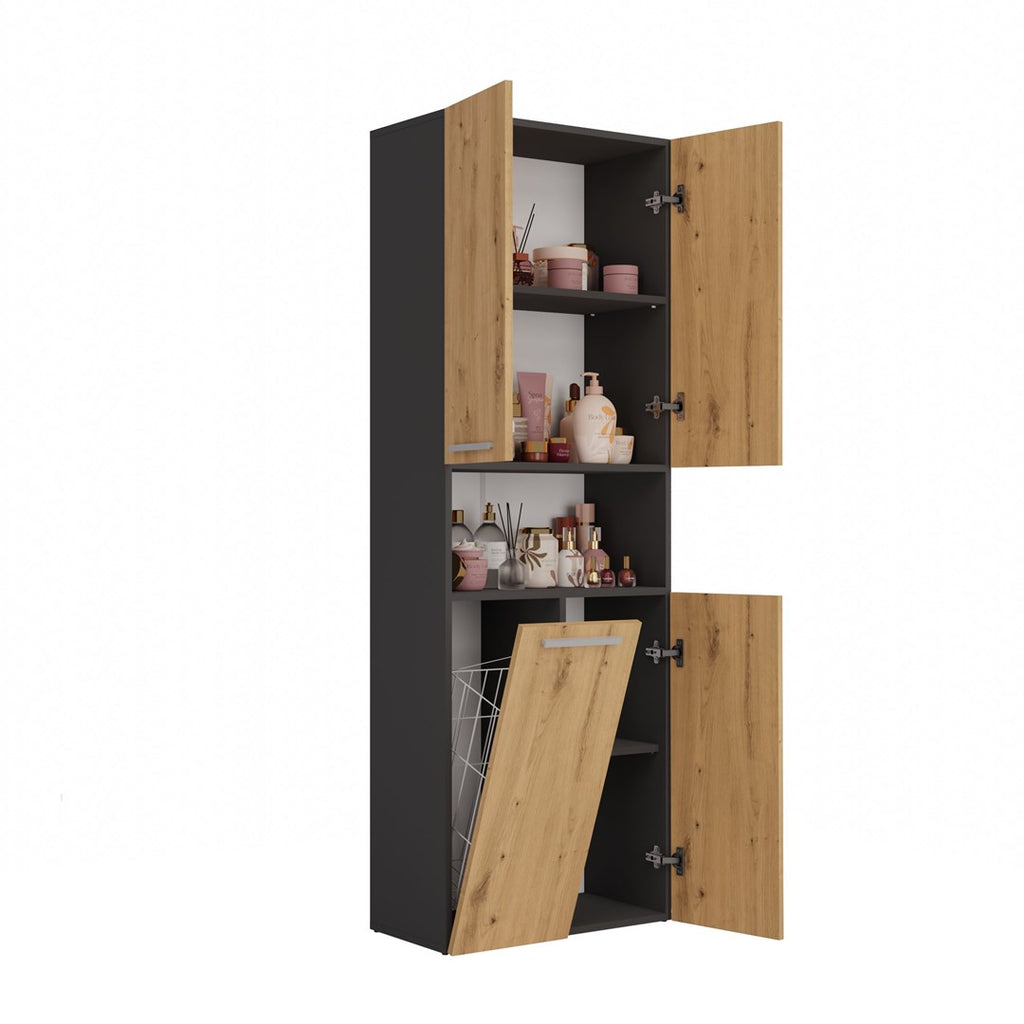 Topeshop Bathroom Storage Cabinet NEL 1K DK ANT/ART KP Graphite Oak