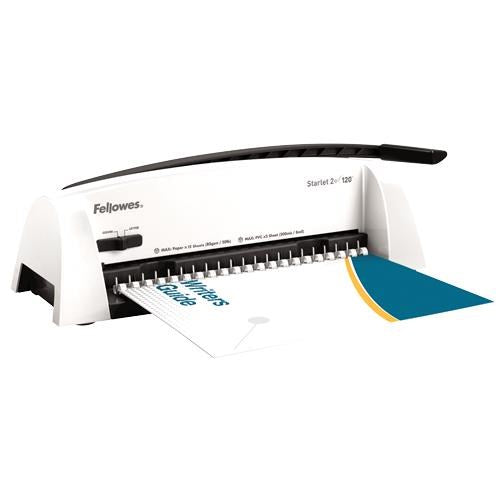 Fellowes Starlet 2+ Plastic Binding Machine, White, Up to DIN A4, Punching Capacity: 12 Sheets, Binding Capacity: 120 (5227901)