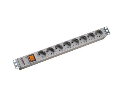Bachmann Power Strip 48.30 cm 1U 8-Way Light Grey RAL7035 with Switch and 2 m Cable HO5VV-F 3G1.