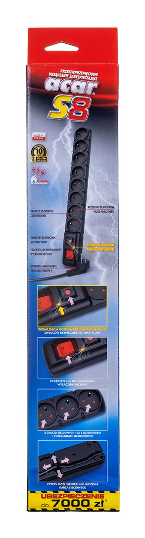 ACAR S8 Power Extension 1.5 m 8 AC Outlets Indoor Black
