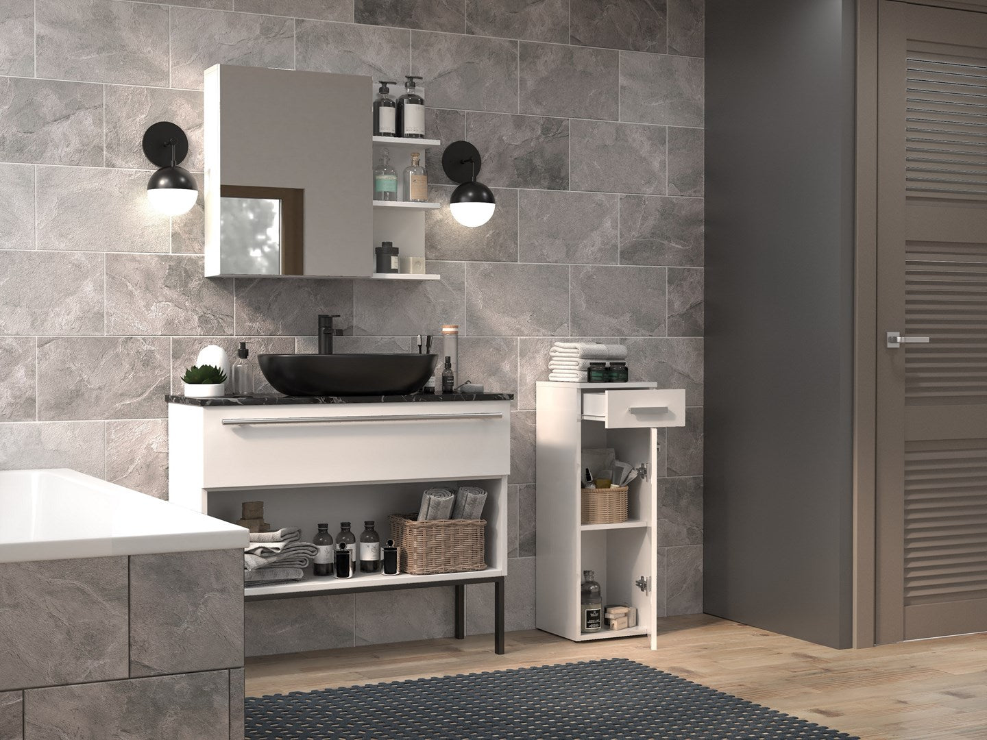 Topeshop Bathroom Storage Cabinet NEL V DS BIEL POŁ White