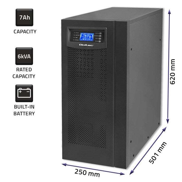 Qoltec 53982 UPS On-line Pure Sine Wave 6kVA 4.8kW LCD USB