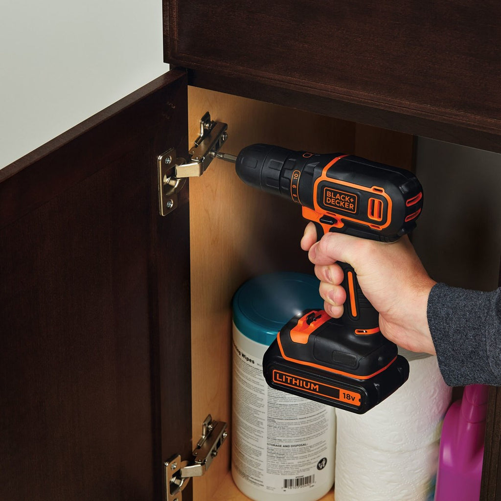 BLACK+DECKER Cordless Drill/Driver - 10 mm Chuck - 30 N·m - 2 Batteries - 18V - MPN: BDCDC18KB-QW