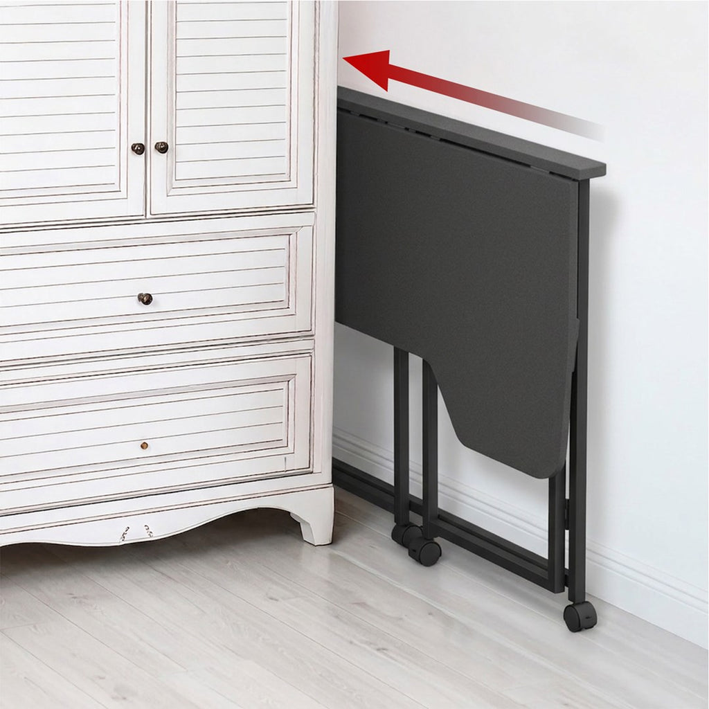 Maclean Folding Desk MC-1250 L/B, 100x65 cm, Max Load 50 kg, Lockable Wheels, Black