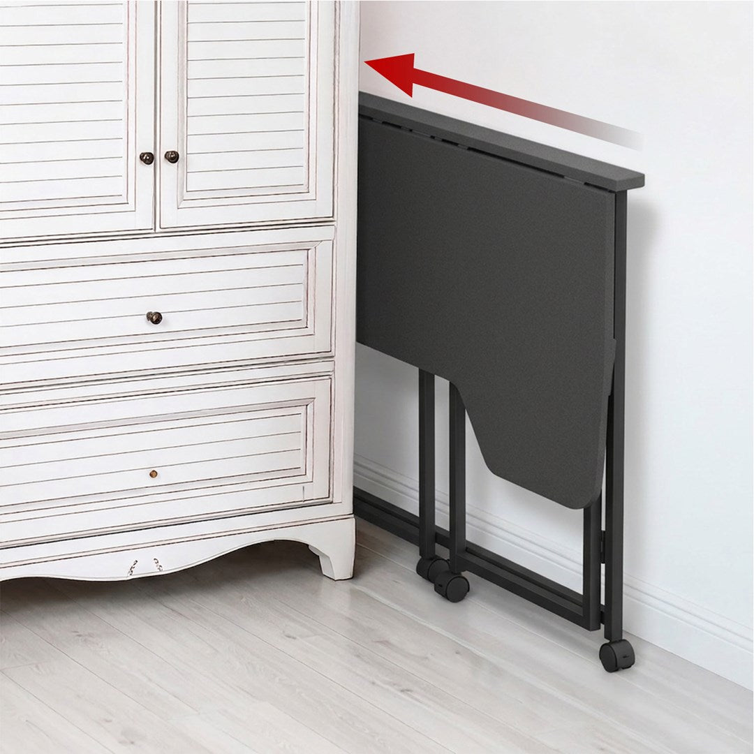 Maclean Folding Desk MC-1250 L/B, 100x65 cm, Max Load 50 kg, Lockable Wheels, Black