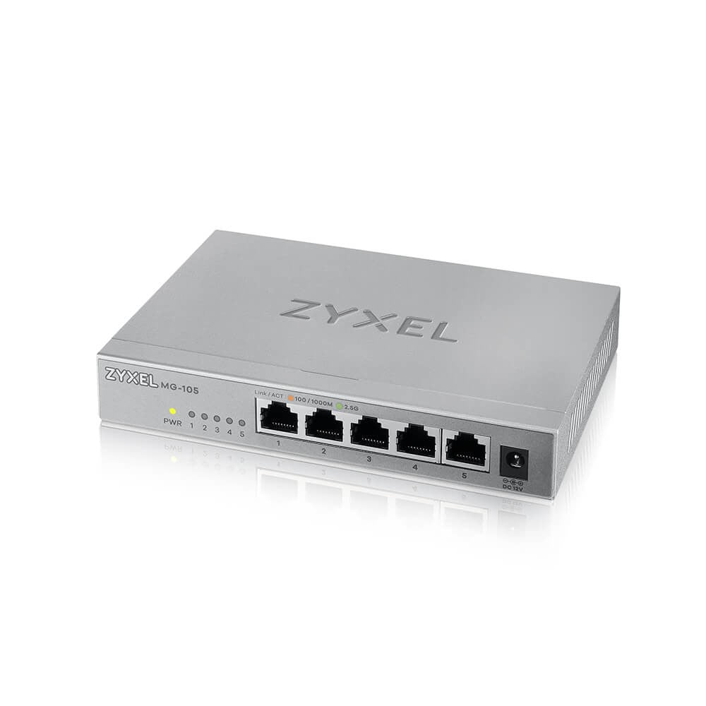 Zyxel XMG-100 Series XMG-105 - Switch - unmanaged - 5 x 100/1000/2.5 G + 1 x Gigabit SFP/ 10 Gigabit SFP+ - Desktop, wall