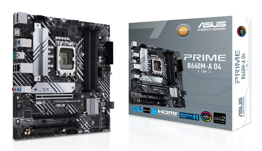 ASUS PRIME B660M-A D4-CSM - Intel - LGA 1700 - Intel® Celeron® - Intel® Core i3 - Intel® Core i5 - Intel® Core i7 - Intel® Core i9,... - DDR4-SDRAM - 128 GB - DIMM (90MB19K0-M1EAYC)
