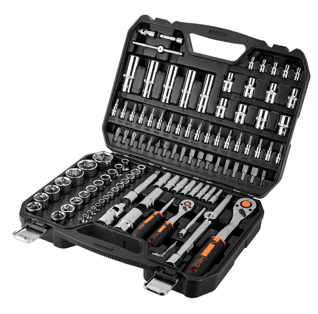 NEO Socket Wrench Set 1/4 1/2 110 pcs CrV for Various Sizes