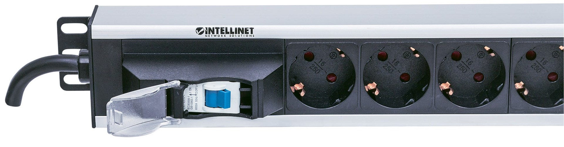 Intellinet 12-fach Steckdosenleiste, Schutzkontakt, vertikale Rackmontage, Leitungsschutzschalter, 1,6 m Stromkabel - Stromverteilungseinheit (Rack - einbaufähig) - Ausgangsanschlüsse: 12 - 1.5U - 48.3 cm (19")