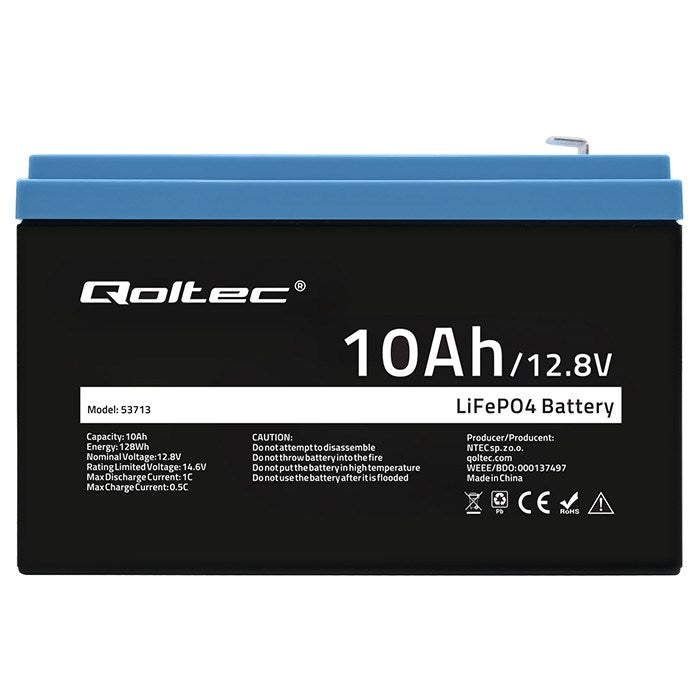 Qoltec LiFePO4 Battery 12.8V 10Ah Rechargeable Model 53713