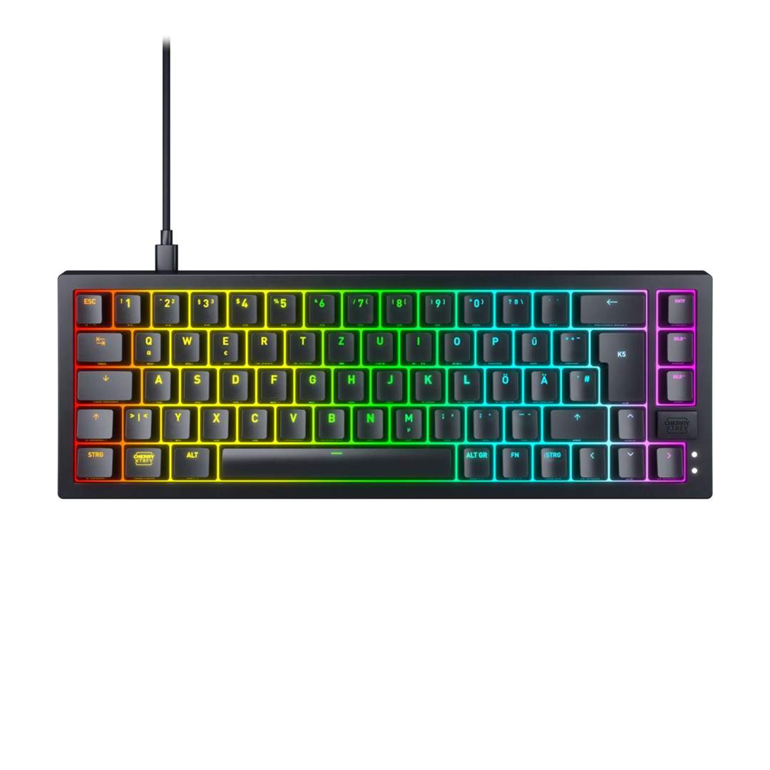 CHERRY XTRFY K5V2 Mechanical Gaming Keyboard - 65% Layout - Cable - DE Layout - Cherry MX2A Red - CX-K5V2-RGB-CPT-BLACK-R-GER