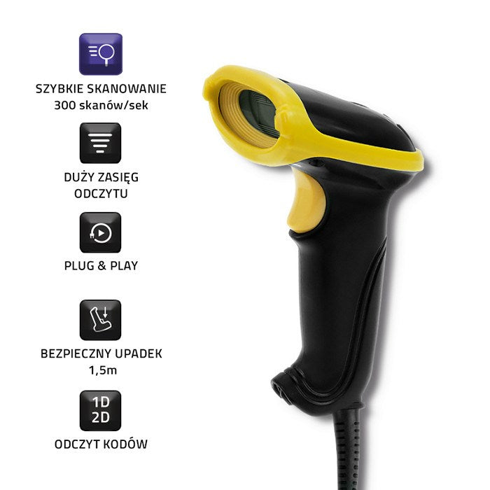 Qoltec 50867 Laser Reader 1D 2D USB Black