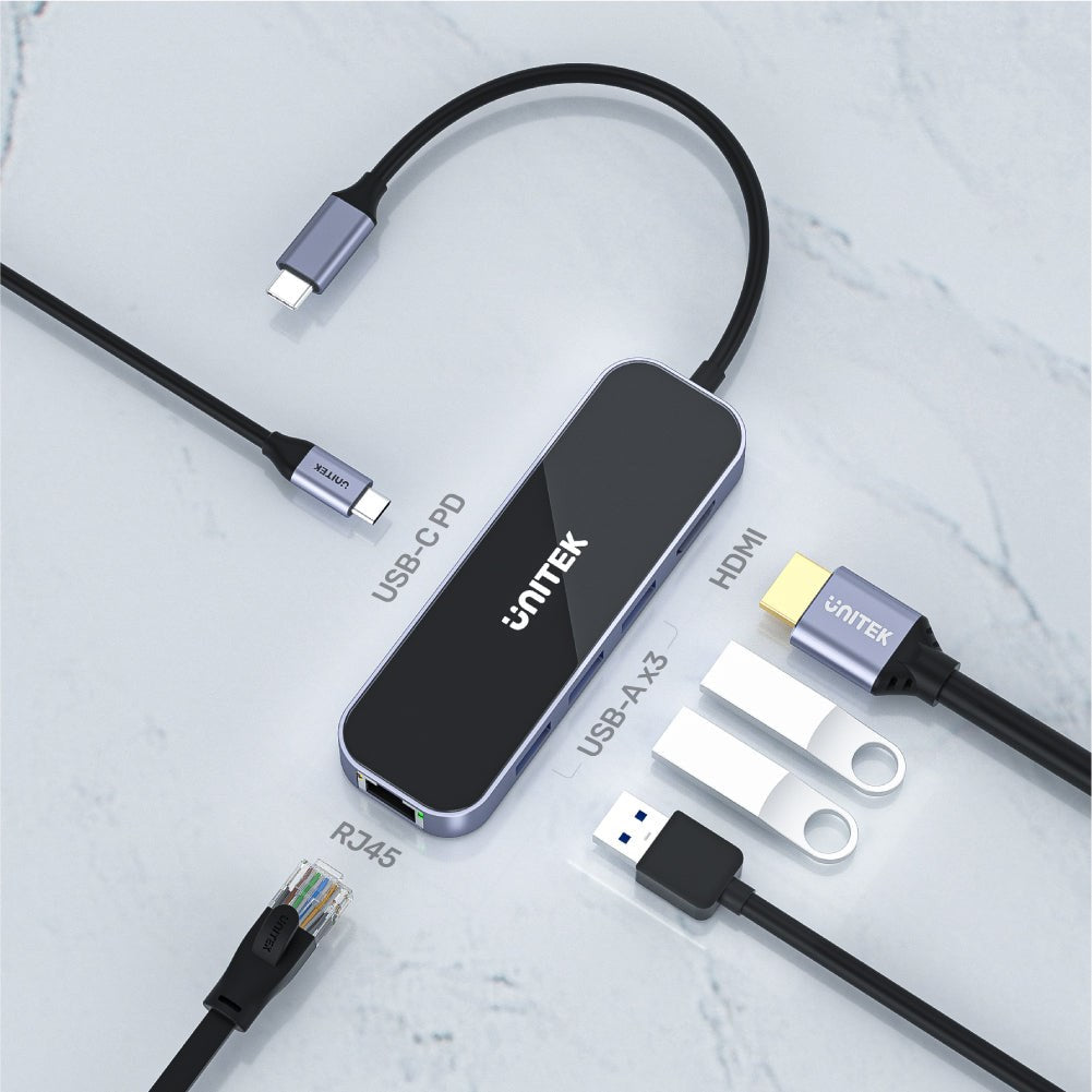 UNITEK USB Hub with 3 USB 3.2 Gen 1 Type-A, 1 Type-C and HDMI Ports, D1084A