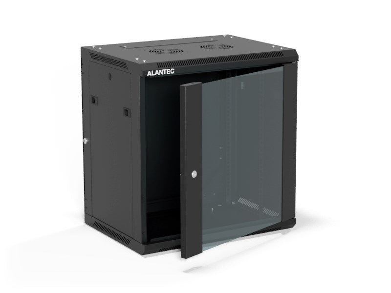 ALANTEC Wall-Mounted Rack 19" 12U 600x450 Black with Glass Door SW-12U-600-450-01-CA
