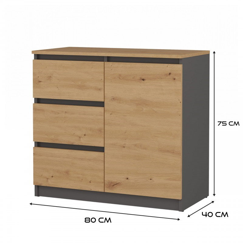 Topeshop Chest of Drawers 1 Door 3 Drawers Anthracite/Artisan 1D3S
