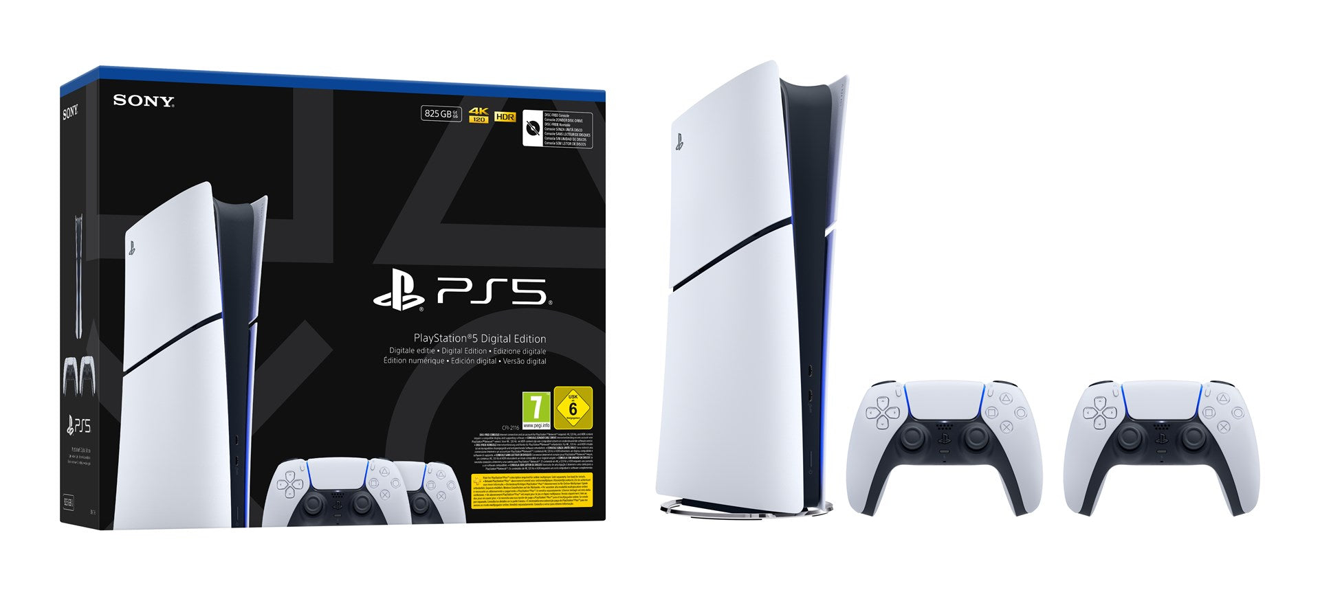 Sony PlayStation 5 Slim Digital Edition with 2 DualSense Controllers 825GB SSD (1000050120)