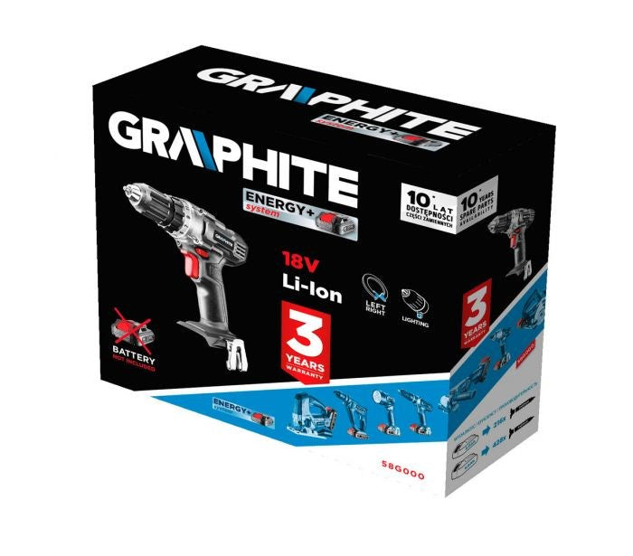 GRAPHITE Cordless Drill 58G000 - 18V, Keyless Chuck, 1250 RPM, 22200 g