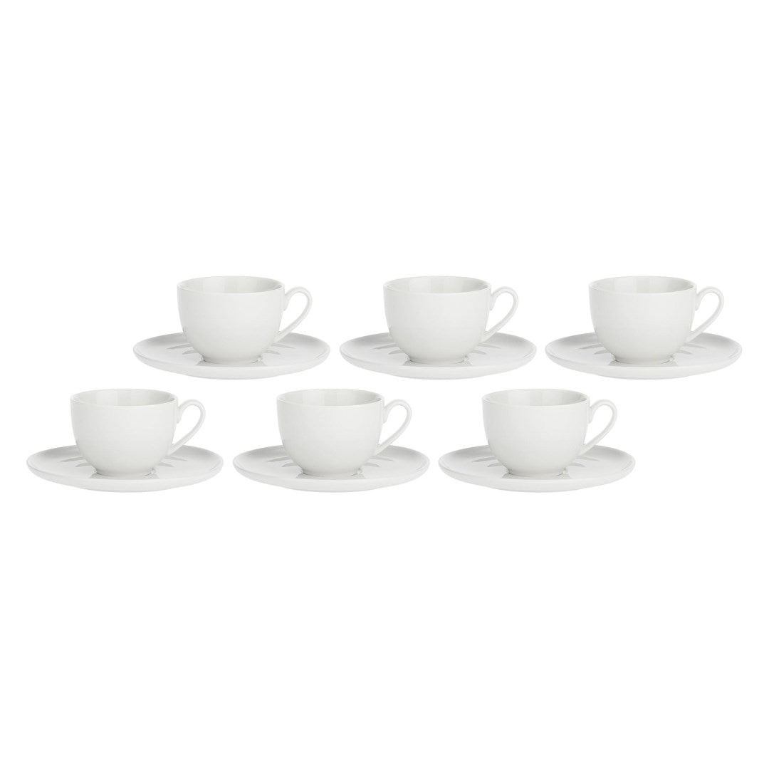 Set of 6 Corte Saucer Tea Cups - White 200 ml