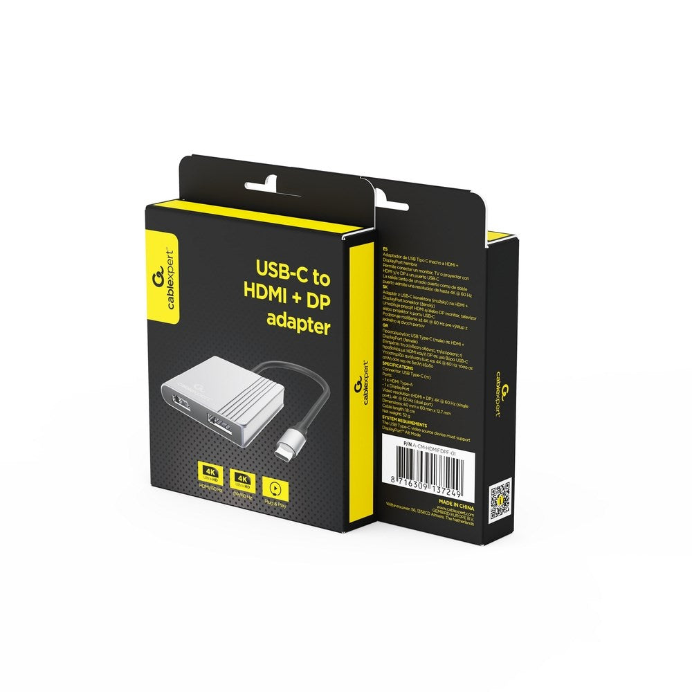 Gembird A-CM-HDMIFDPF-01 USB-C to HDMI + DP Adapter 4K 60Hz Black
