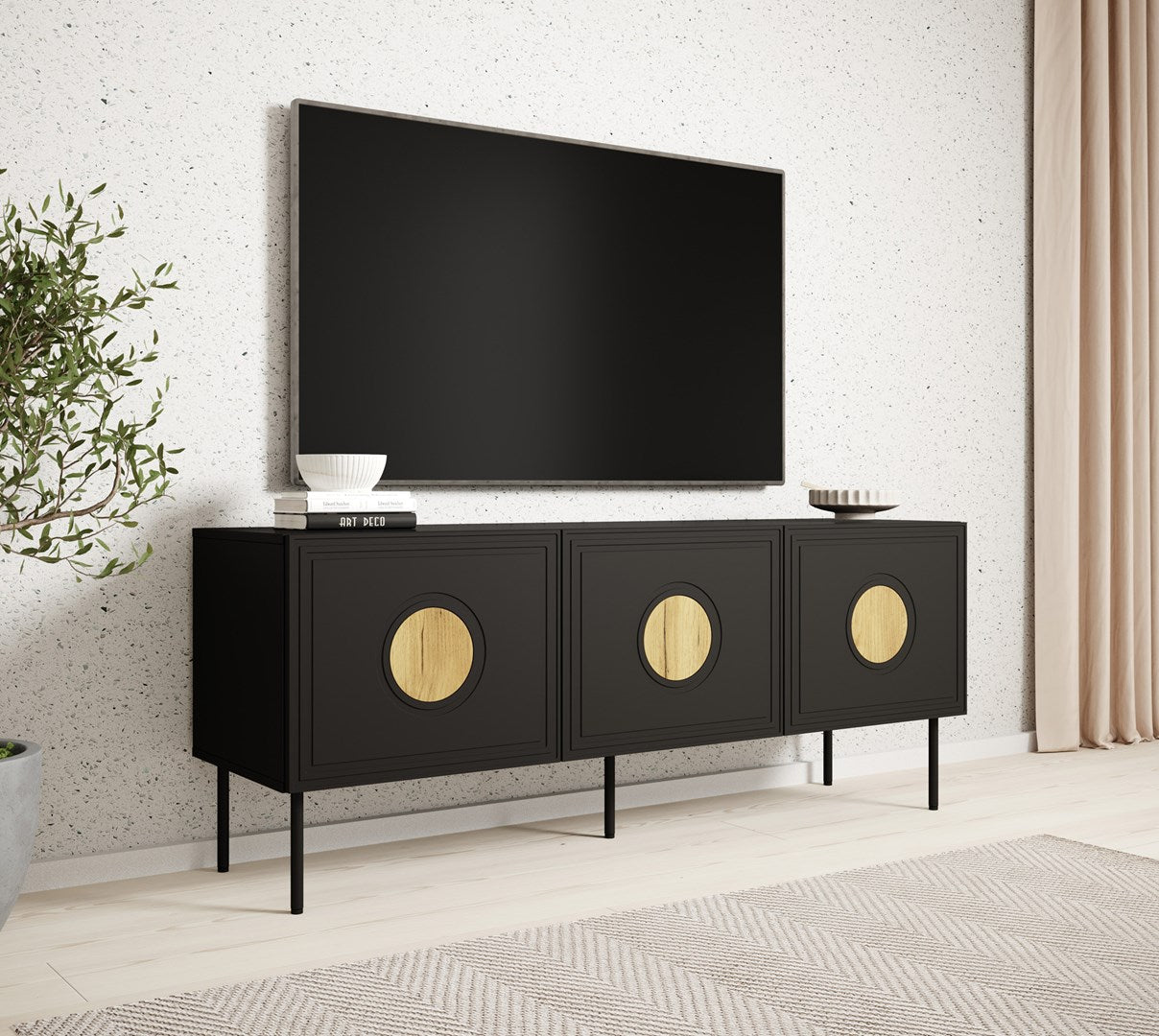 PALAZZO RTV Cabinet 150x42x60 Black + Oak Craft