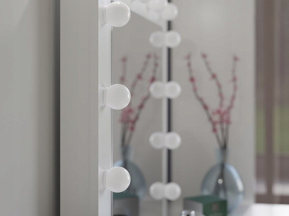 KUBA Desk Set White Matt + MARINA Mirror, Elegant Dressing Table with LED Lighting