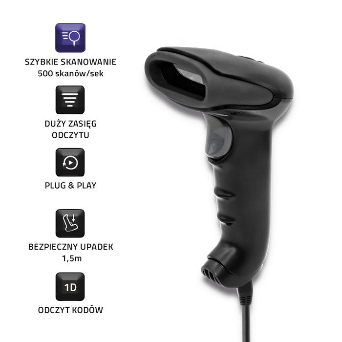 Qoltec 50866 Laser Barcode Reader 1D CCD USB Black