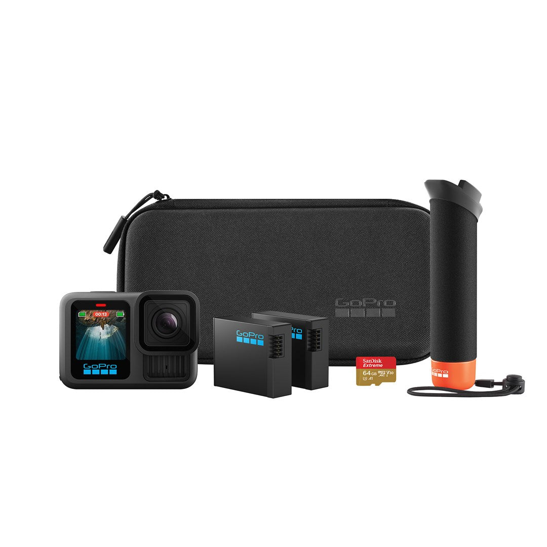 GoPro HERO13 Black Accessory Bundle, Includes HERO13 Black Camera, Handler, Extra Battery, 64GB SD Card