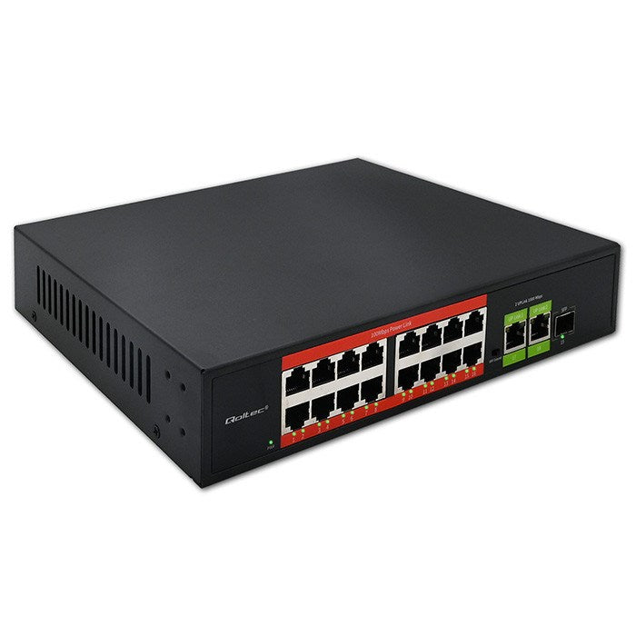 Qoltec PoE Switch 16x RJ45 250W + SFP Gigabit Uplink Fast Ethernet