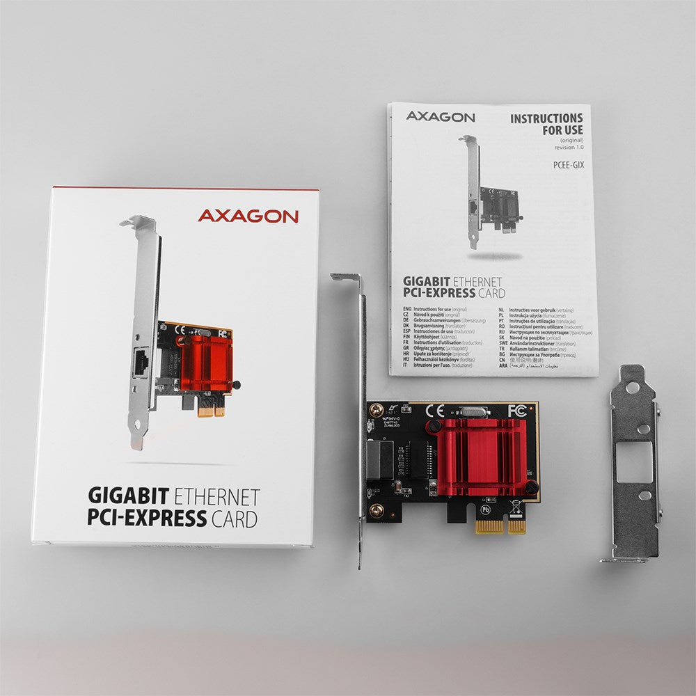 Axagon PCEE-GIX PCIe - Gigabit Ethernet adapter Intel i210AT  PXE  w. SP & LP