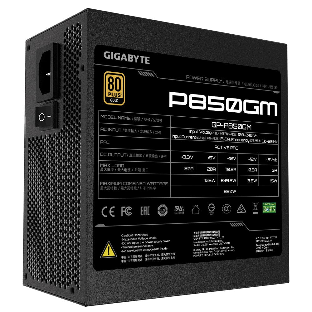 Gigabyte P850GM 850W Power Supply Unit 20+4 pin ATX Black