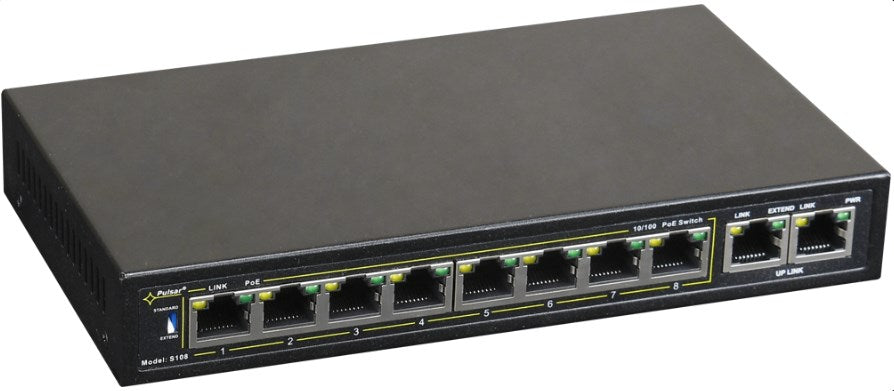 PULSAR S108 10-PORT (8xPoE + 2xUPLINK) IEEE 802.3af/at  48VDC / 30W/port (PoE+) 120W POE SWITCH