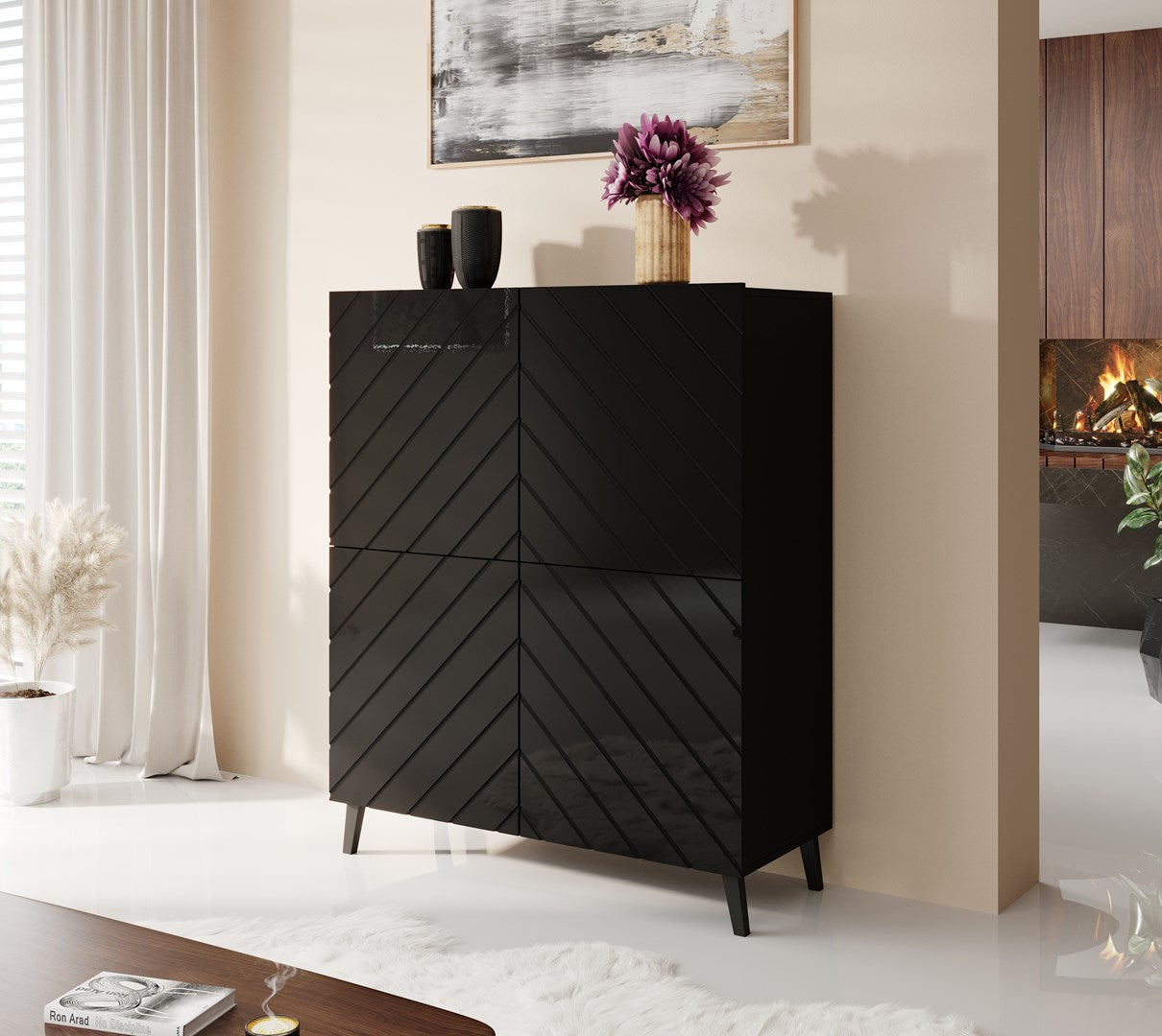 ABETO Shelving Unit 100.5 x 40 x 121.5 cm Black/Gloss Black