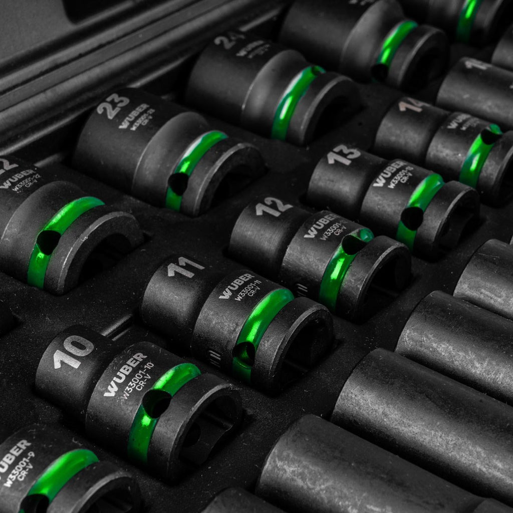 WUBER 35-Piece Long Impact Socket Set, 1/2" Hexagonal, 6600 g, W33001