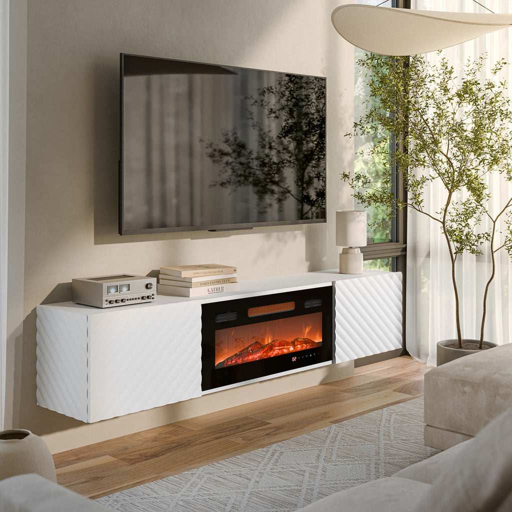 Cama MEBLE TV Cabinet, 1830 mm Width, White and Black Finish, Model LARA 301182