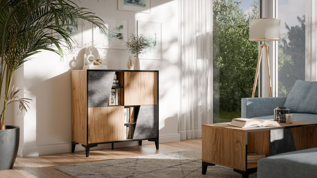 Bookcase OVO 4D 90x38x90 cm Oak/Concrete 90x38xH90