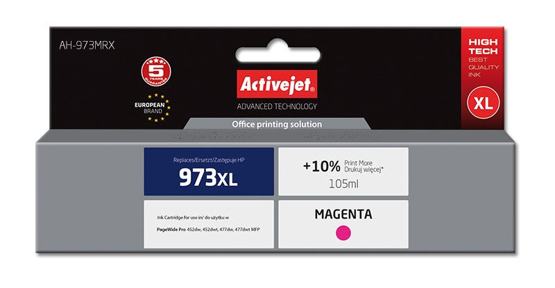 Activejet Ink Cartridge AH-973MRX, 105 ml, Magenta, Compatible with HP 973XL F6T82AE
