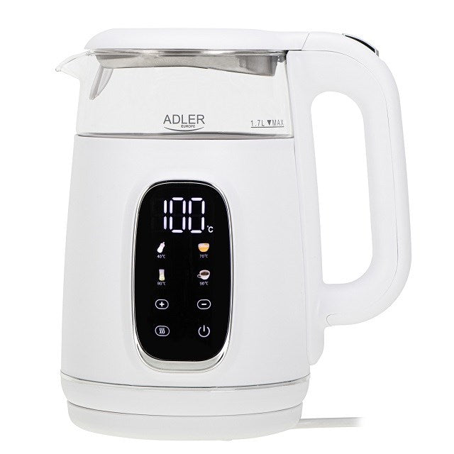 ADLER AD 1305 Electric Kettle White/Silver 2200W with Keep Warm Function