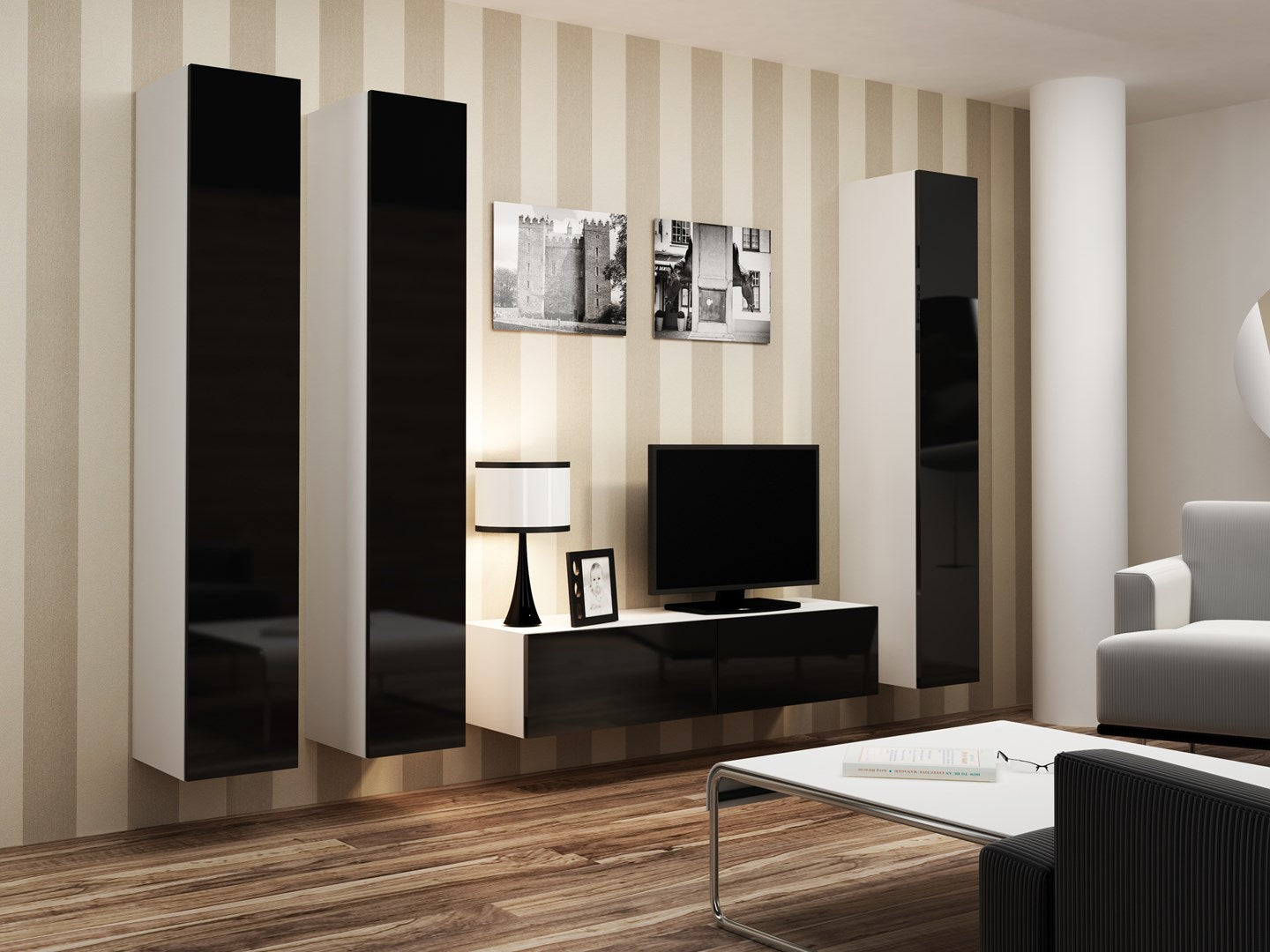VIGO TV Stand 140 cm White/Black Gloss RTV VIGO140