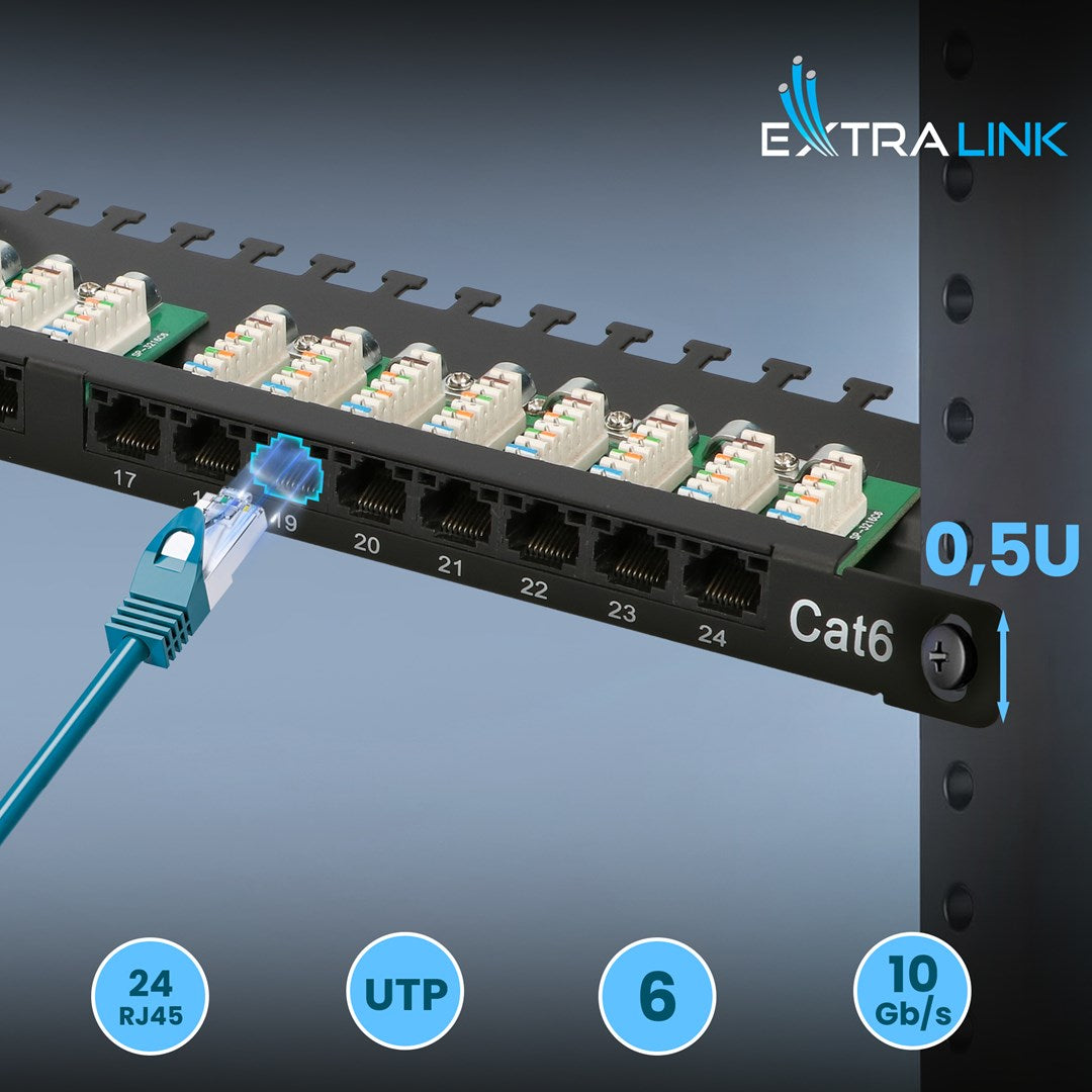 Extralink Patch Panel 24 RJ-45 Cat6 0.5U Black EX.9663