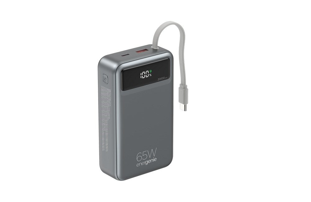 GEMBIRD Power Bank 20000mAh with Fast Charging and Integrated Cables - PB20-PD65-LCD-01