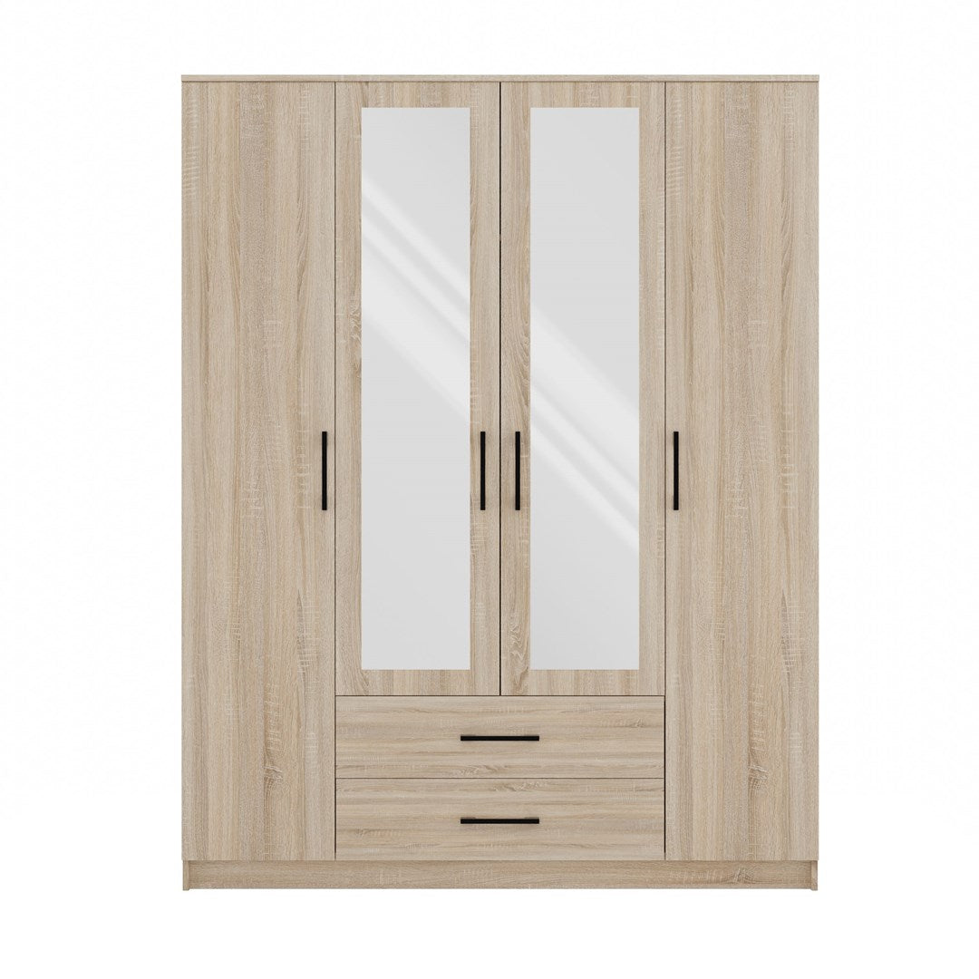 Topeshop ROMANA 160 SON Wardrobe 4 Doors 11 Shelves Oak with Mirror