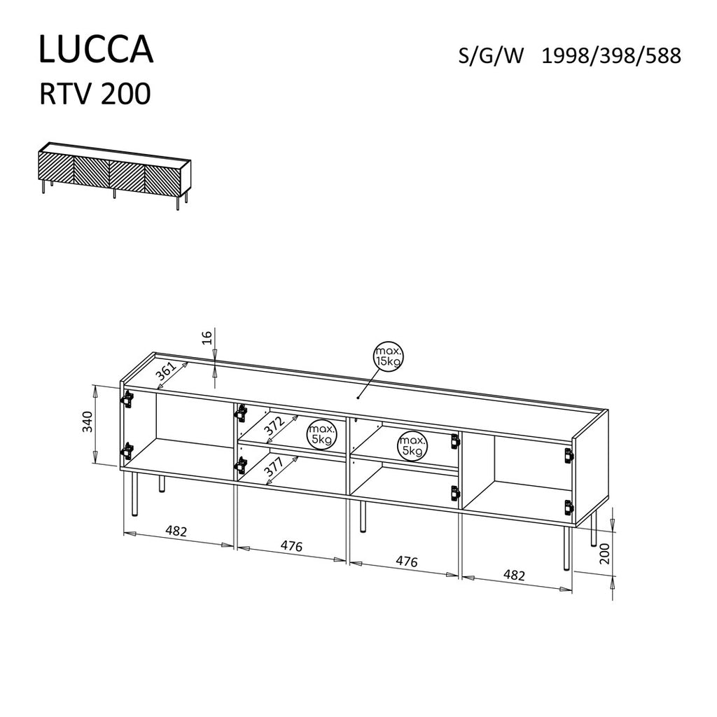 LUCCA Bed 4D TV Cabinet 200x40x59 White